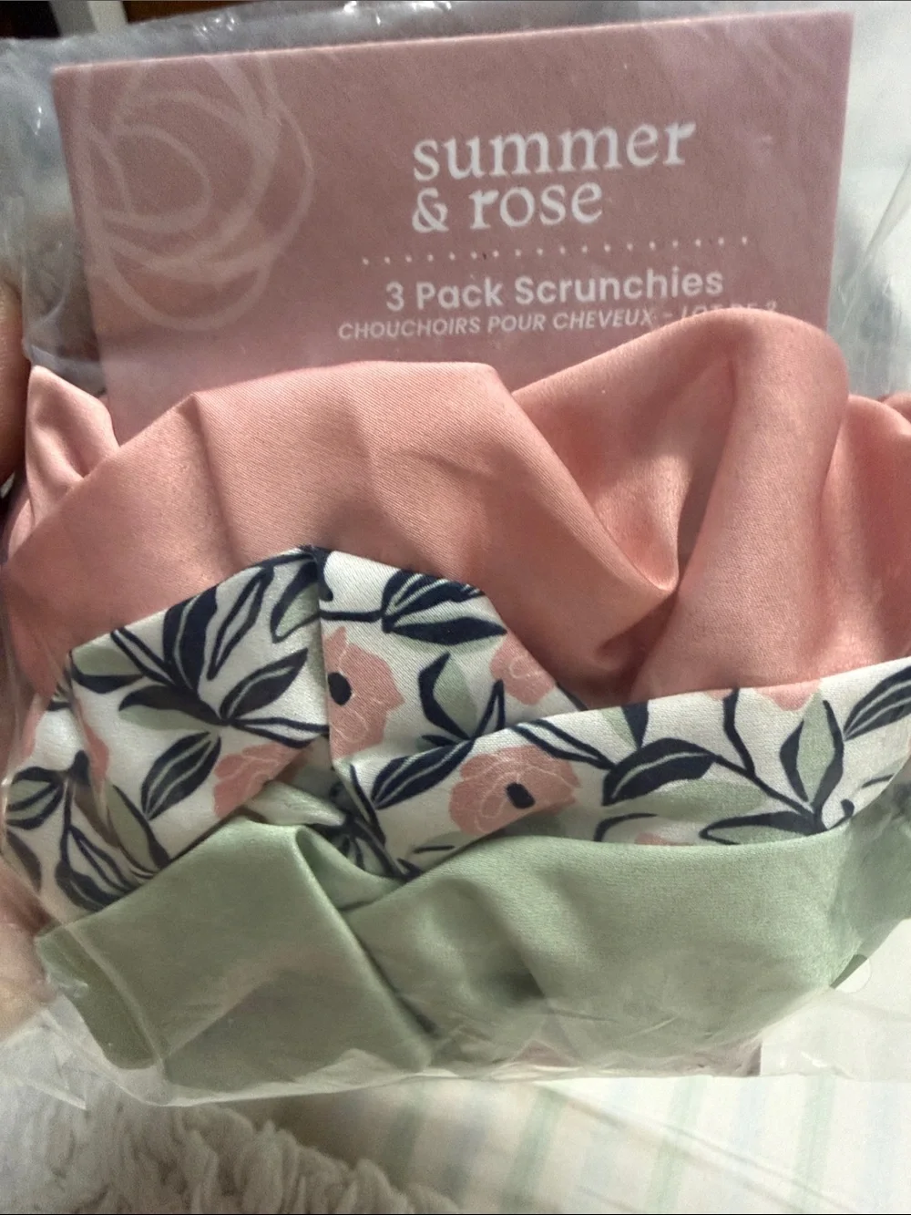 summer & rose Satin Scrunchie Set — Blush, Floral, Sage